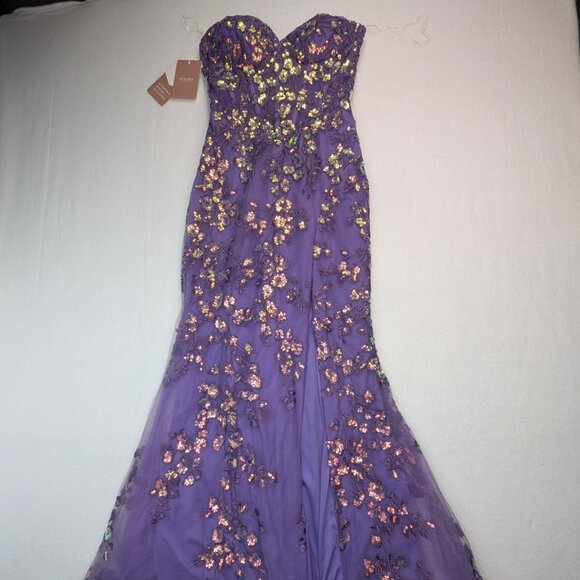 NWT Stacees Strapless Purple Floral Dress - Size 2 - Picture 4 of 17